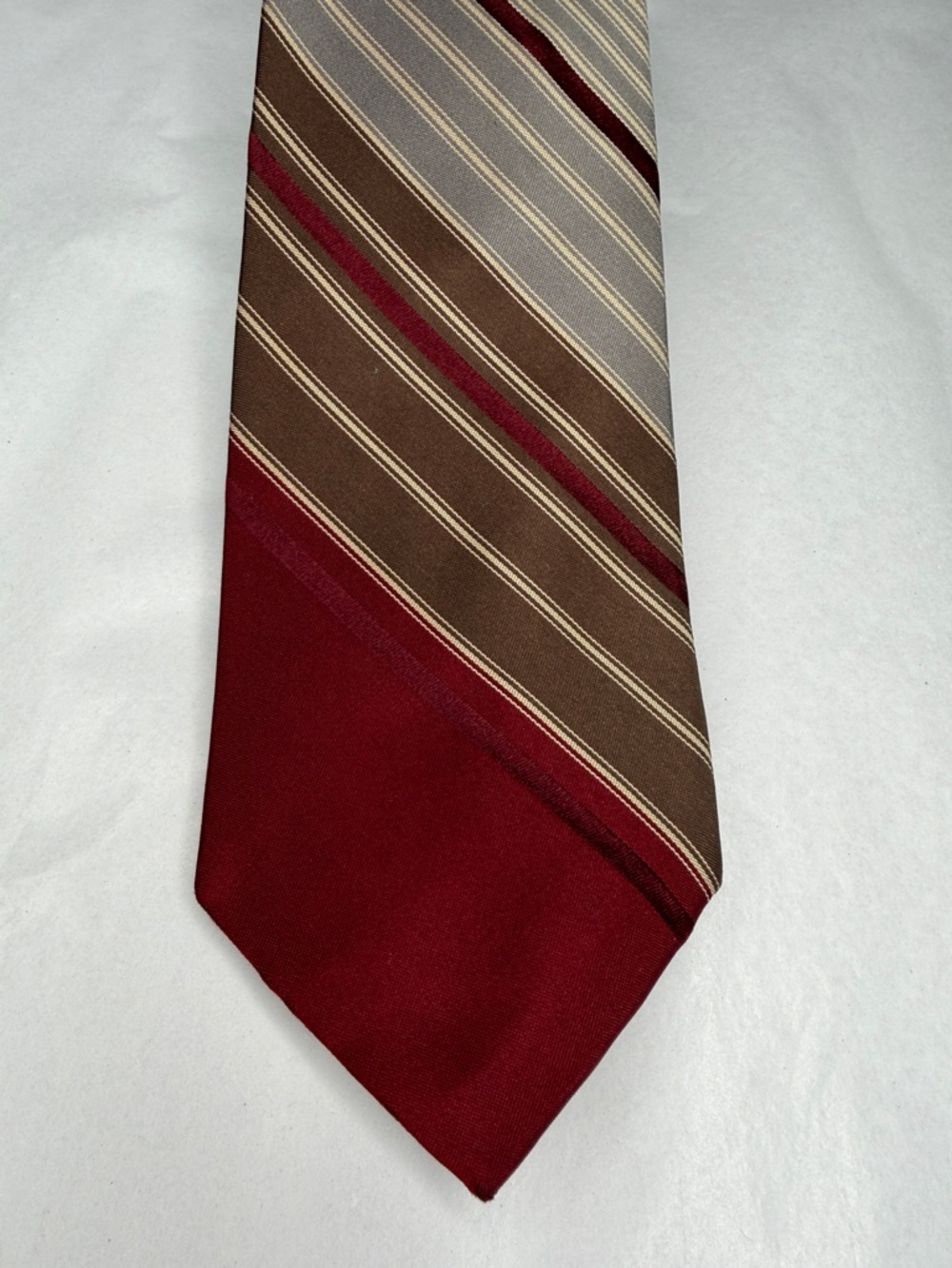 Sezica Men's Burgundy & Brown Striped Silk Dress Tie